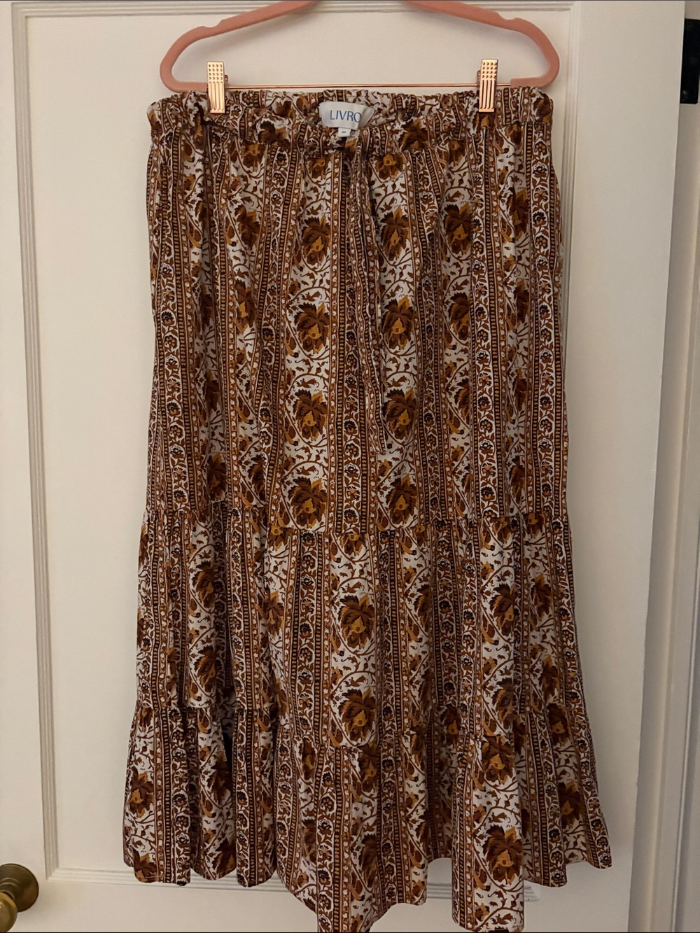 Livro Brown Floral Midi Skirt - Tiered Boho Style